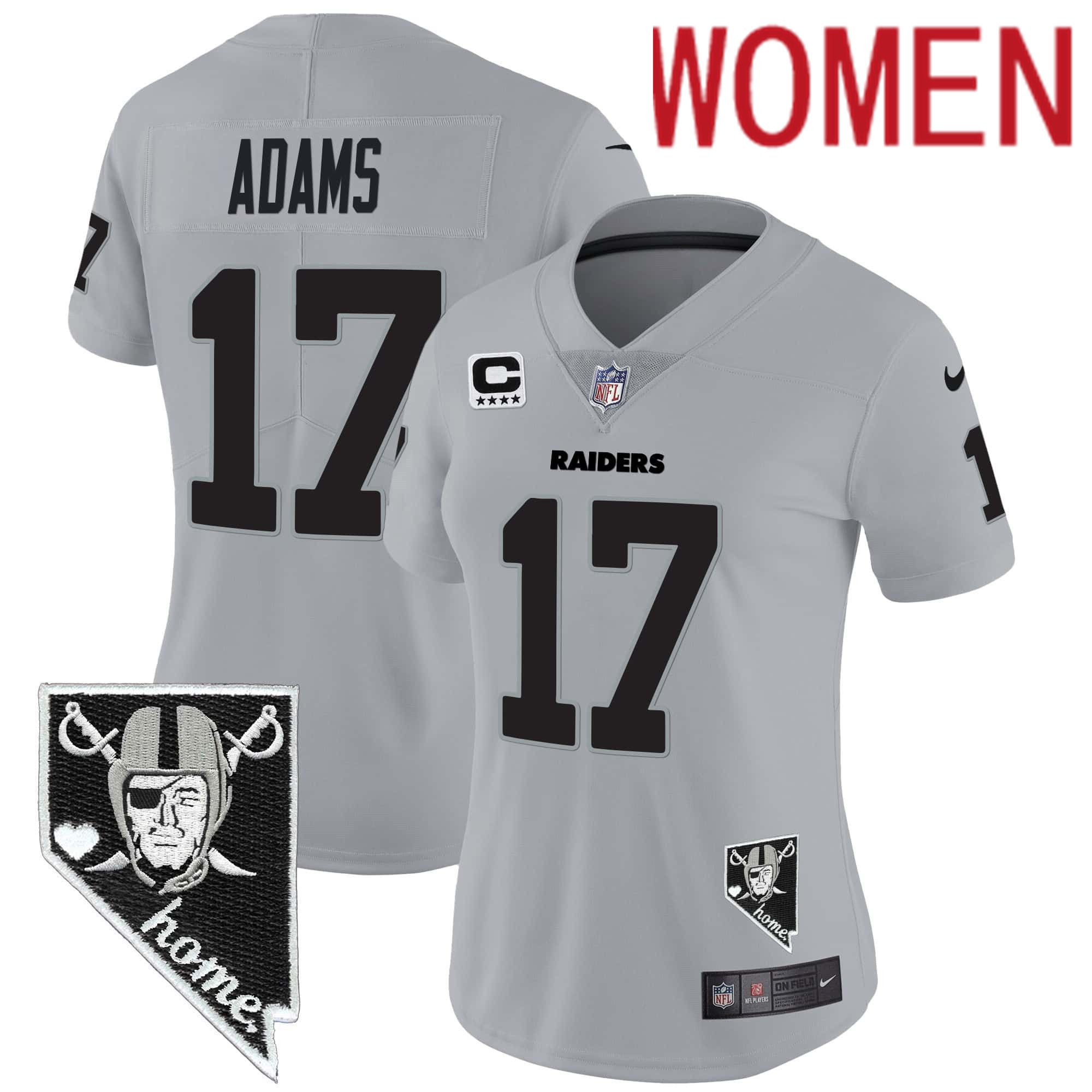 Women Oakland Raiders #17 Adams Grey 2024 Nike Nevada Home Patch Vapor NFL Jersey